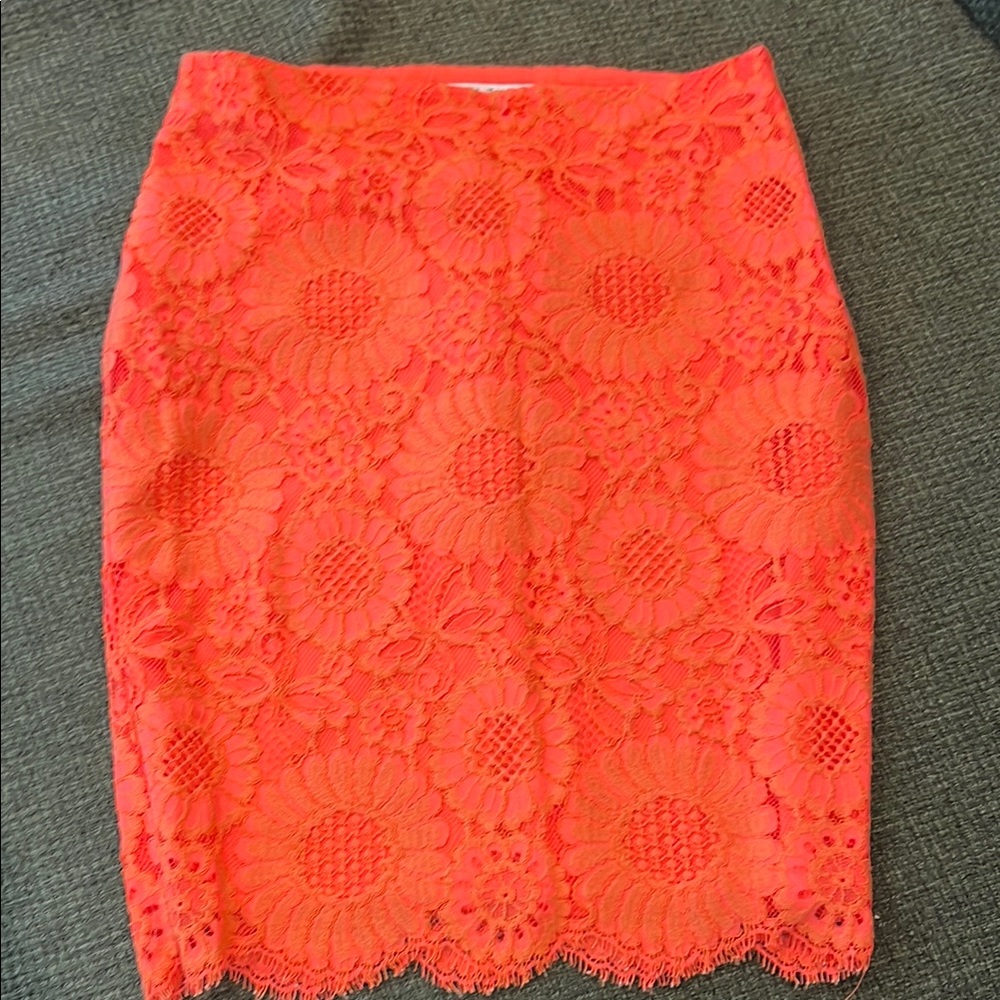 Trina Turk Orange Lace Pencil Skirt (sz 10)